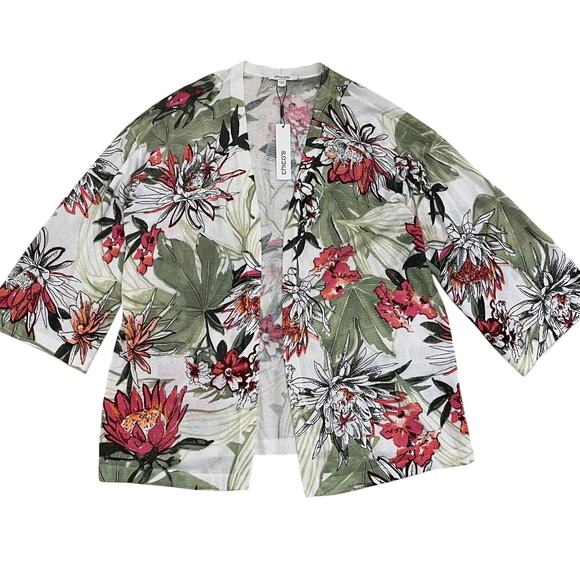 Chico’s NWT Kimono Cardigan 1 | Tropical Floral Open Front Cotton Knit $129 - Picture 1 of 7